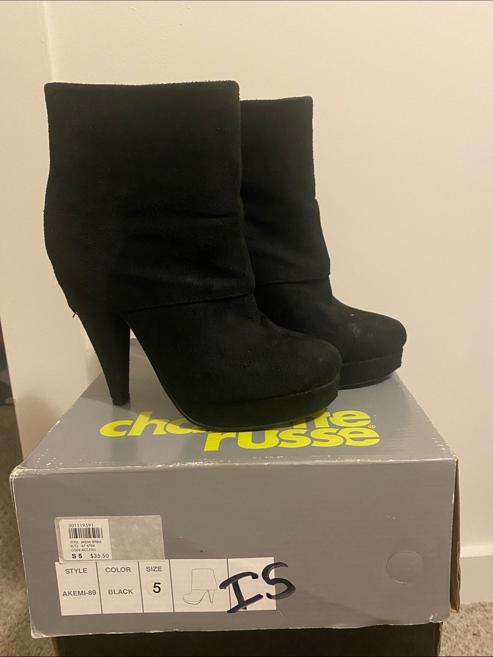 Charlotte Russe Black Suede Platform Ankle Boots